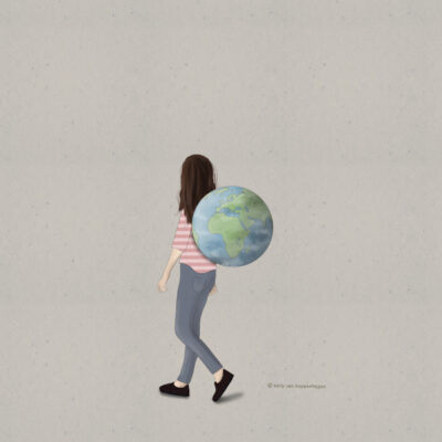 Wereld op je rug dragen illustratie Kelly van Koppenhagen